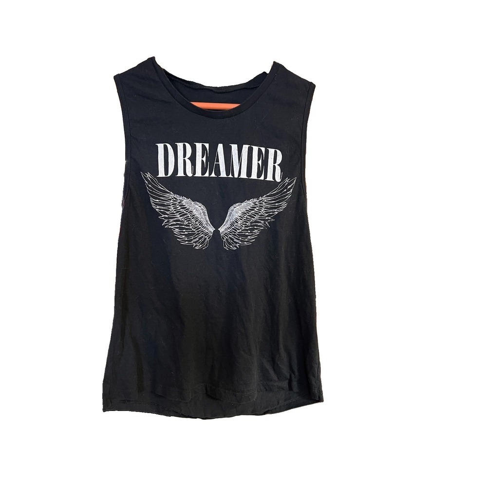 Chaser Black Dreamer Angel Wings Graphic Muscle Tank Top Size Medium